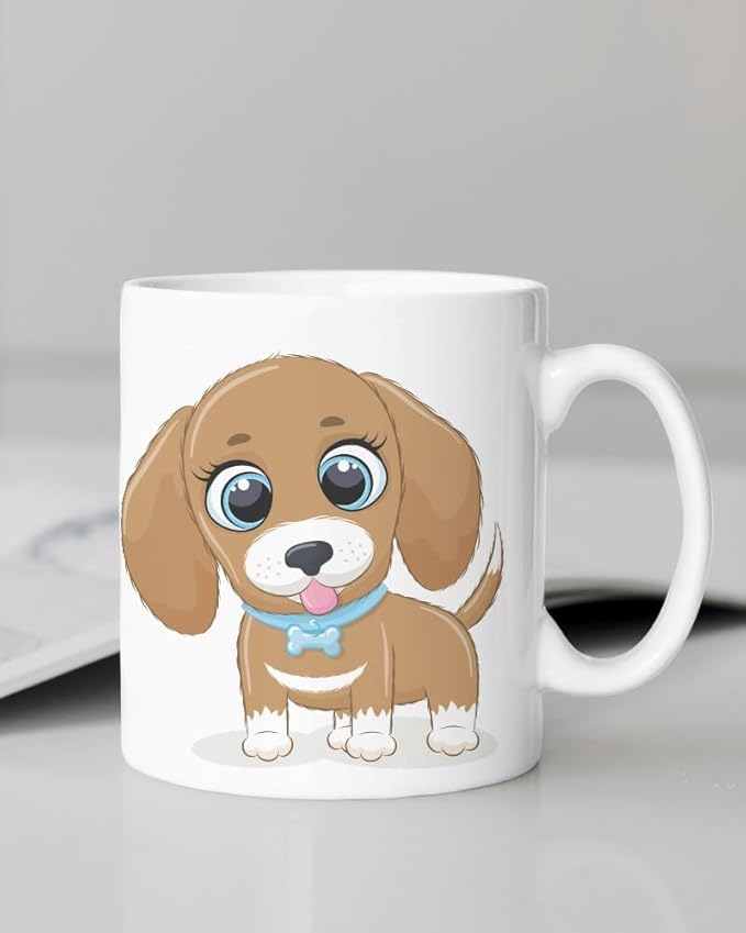 Printed Mug For Kids | Cute Animal Design | | Boys | Girls | Kids | (325 ml, White) 07