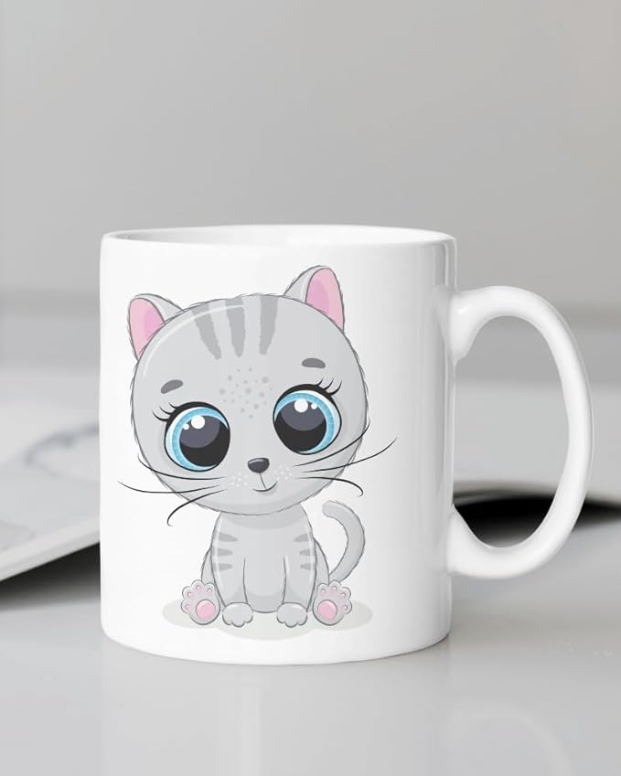 Printed Mug For Kids | Cute Animal Design | | Boys | Girls | Kids | (325 ml, White) 04