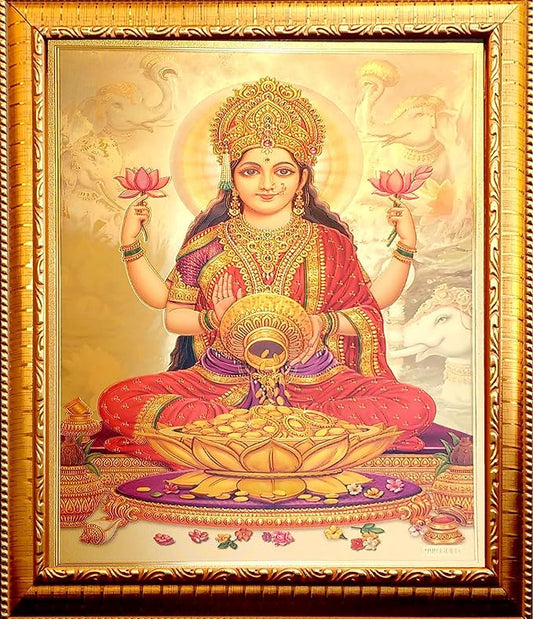 Handicraft Premium Lord Goddess God Religious Photo For Pooja | Hindu Bhagwan Devi Devta Photo | Wall Decor Photo Frame | Standard, Gold ,Wood Rectangular, 13.78 Inch