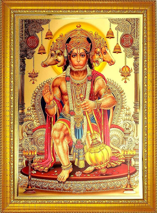 Lord Hanuman Bajrangbali Wood Photo Frame (35 x 25 x 1 cm, Multicolour)