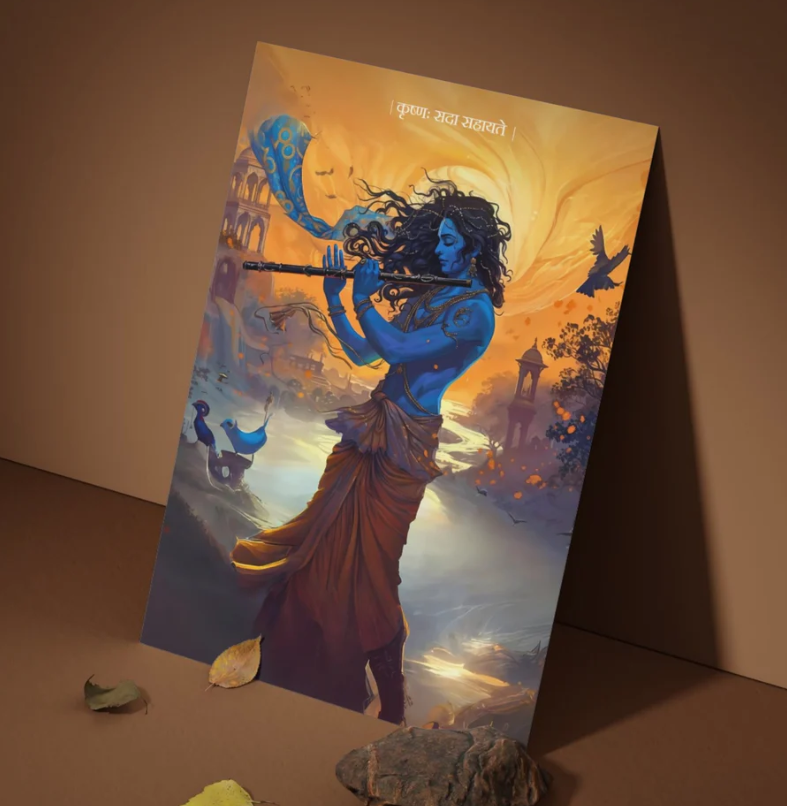 The 'कृष्णः सदा सहायते' Krishna Poster | 8K | Premium Glossy