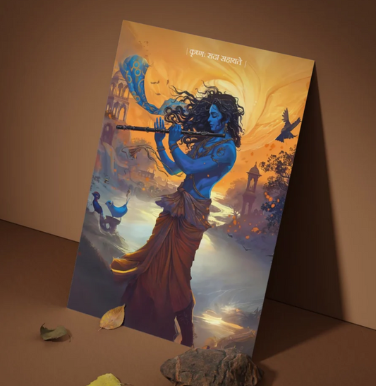 The 'कृष्णः सदा सहायते' Krishna Poster | 8K | Premium Glossy