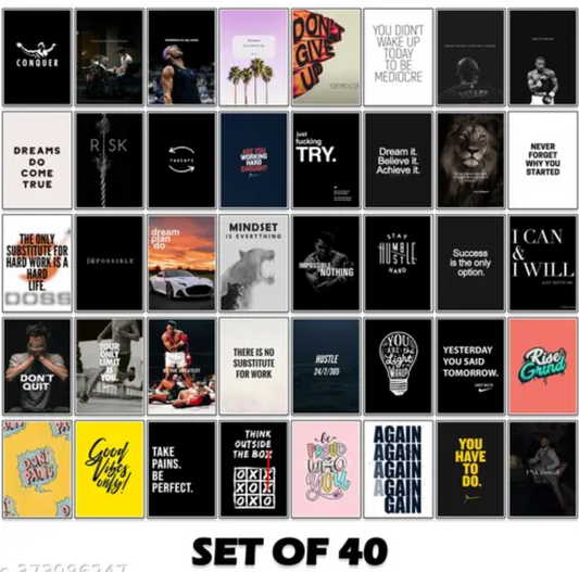 Pack of 40 Motivational Inspirational Wall Collage Kit Posters - 4 x 6 Inches Posters for Room Wall Decoration - Wall Art For Bedroom, Office, Living room, Dorm room