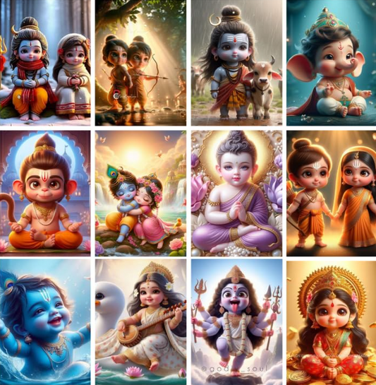 12 Baby Gods Posters, Home Decor Items for Living Room, Aesthetic Wall Stickers for Bedroom and Kitchen, Gifts for Pregnant Women And Children, 8x12 Inches Size Collage Art Kit