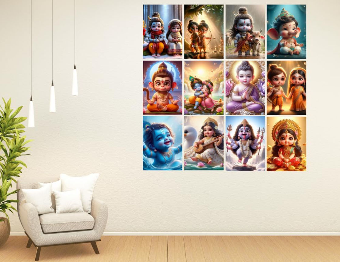 12 Baby Gods Posters, Home Decor Items for Living Room, Aesthetic Wall Stickers for Bedroom and Kitchen, Gifts for Pregnant Women And Children, 8x12 Inches Size Collage Art Kit
