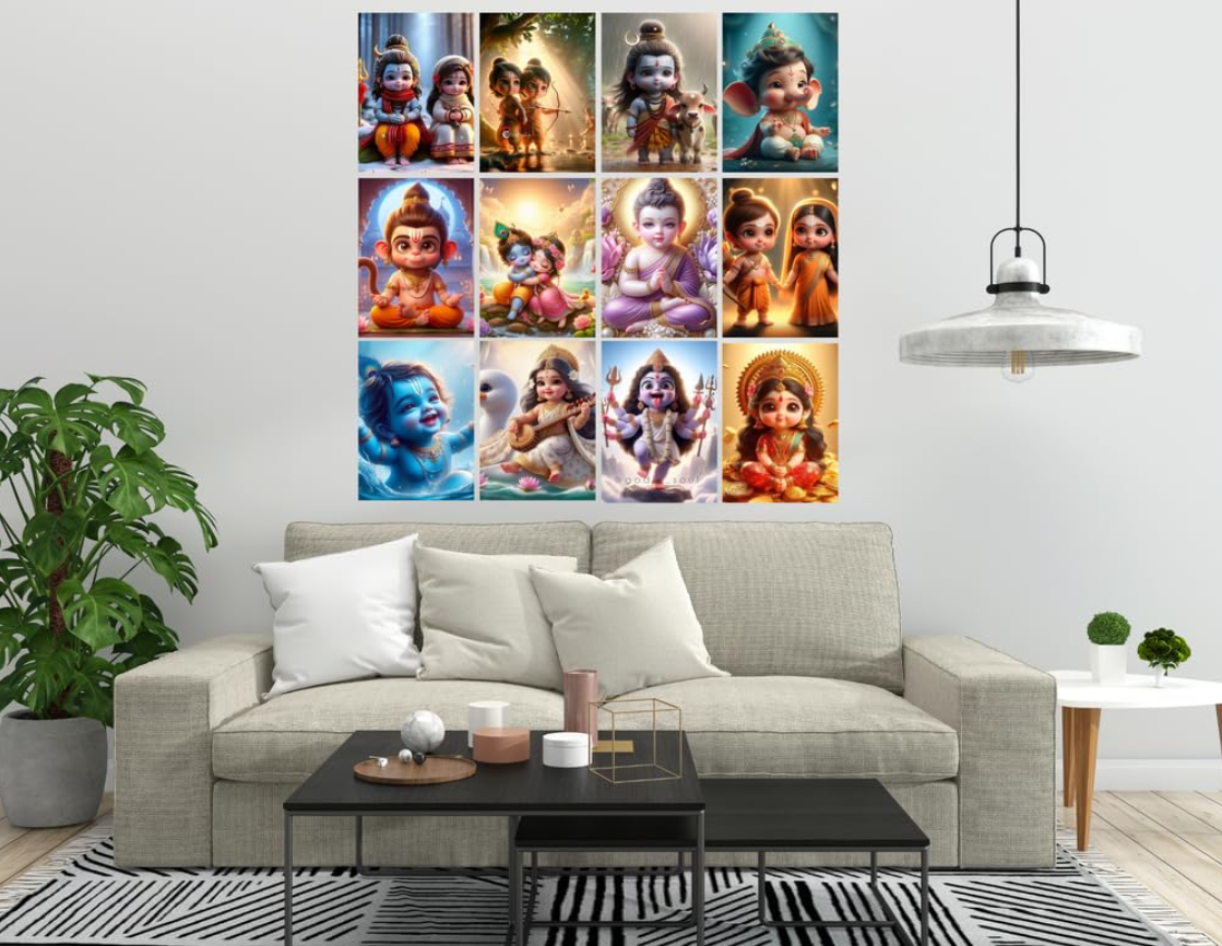 12 Baby Gods Posters, Home Decor Items for Living Room, Aesthetic Wall Stickers for Bedroom and Kitchen, Gifts for Pregnant Women And Children, 8x12 Inches Size Collage Art Kit