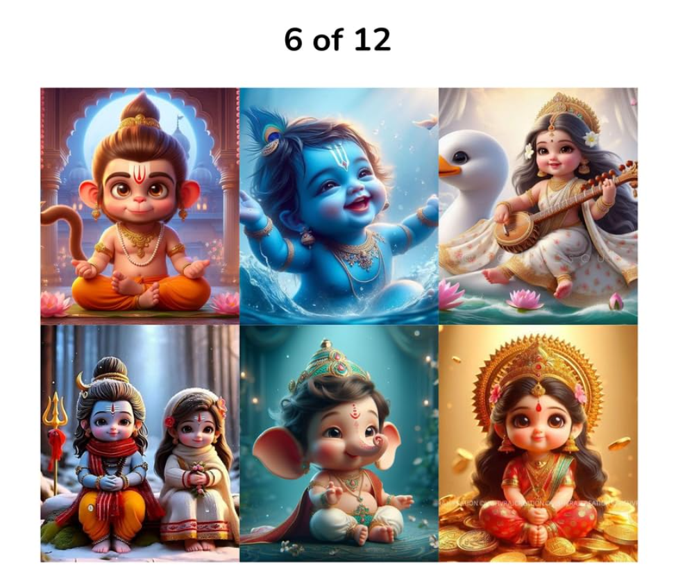 12 Baby Gods Posters, Home Decor Items for Living Room, Aesthetic Wall Stickers for Bedroom and Kitchen, Gifts for Pregnant Women And Children, 8x12 Inches Size Collage Art Kit