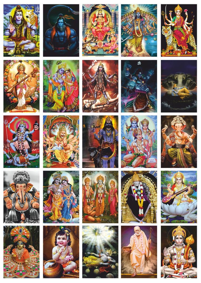 25pcs Religious God Pattern Printed Collage Kit Posters with Glue Dot Tape for Wall Decoration (6inchX4inch)