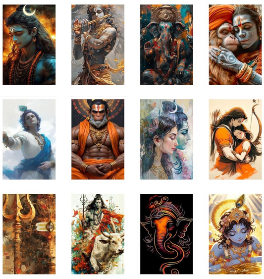 12 Powerful God Wallart Poster, God Wall Sticker for Home decor, HD Quality Print on 300 GSM A4 Size 8 * 12 Inch, Glue Dots Included, God Posters for Wall