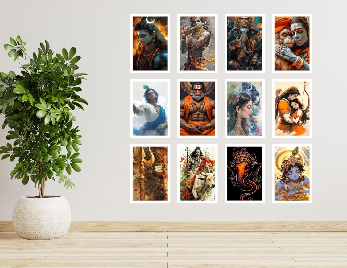 12 Powerful God Wallart Poster, God Wall Sticker for Home decor, HD Quality Print on 300 GSM A4 Size 8 * 12 Inch, Glue Dots Included, God Posters for Wall