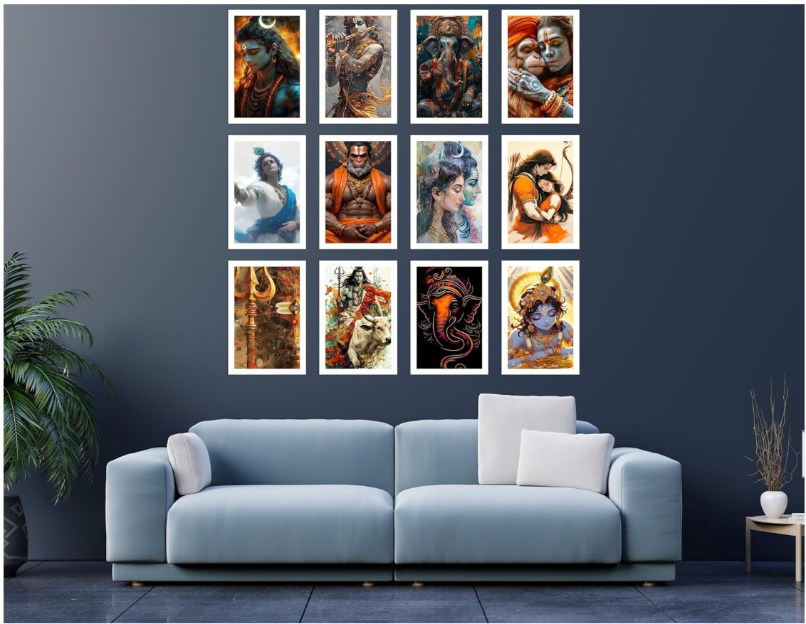 12 Powerful God Wallart Poster, God Wall Sticker for Home decor, HD Quality Print on 300 GSM A4 Size 8 * 12 Inch, Glue Dots Included, God Posters for Wall