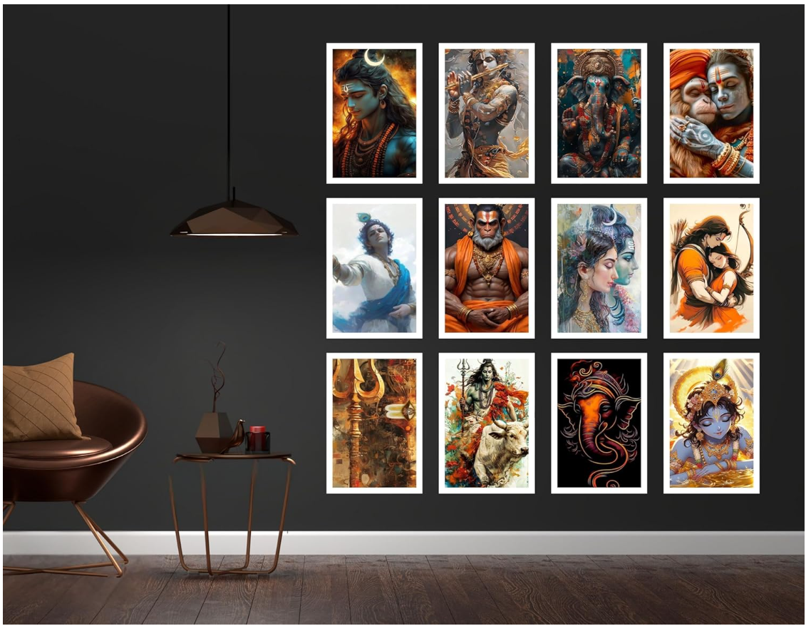 12 Powerful God Wallart Poster, God Wall Sticker for Home decor, HD Quality Print on 300 GSM A4 Size 8 * 12 Inch, Glue Dots Included, God Posters for Wall