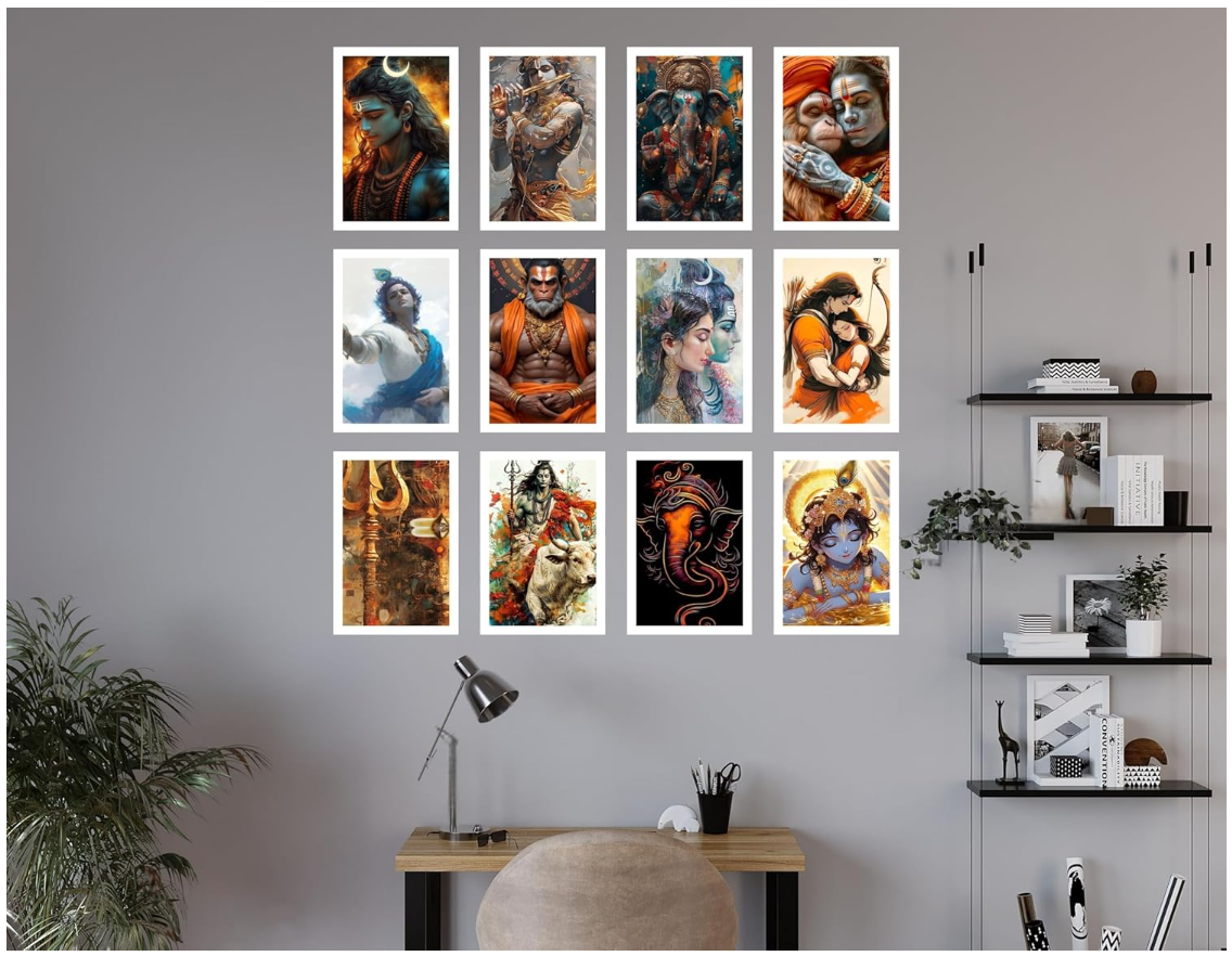 12 Powerful God Wallart Poster, God Wall Sticker for Home decor, HD Quality Print on 300 GSM A4 Size 8 * 12 Inch, Glue Dots Included, God Posters for Wall