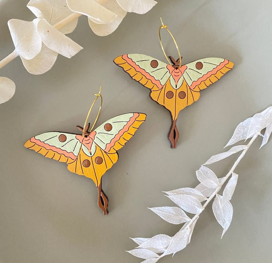 Wooden Butterfly Wing Earrings - sustainable wooden earrings from alderwood, wooden jewelry, butterfly wing earrings, wooden butterfly wings