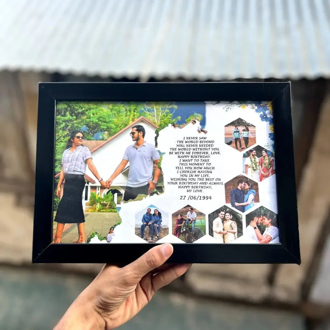 Personalized photo frame with couple photos and birthday message, perfect gift for him or her