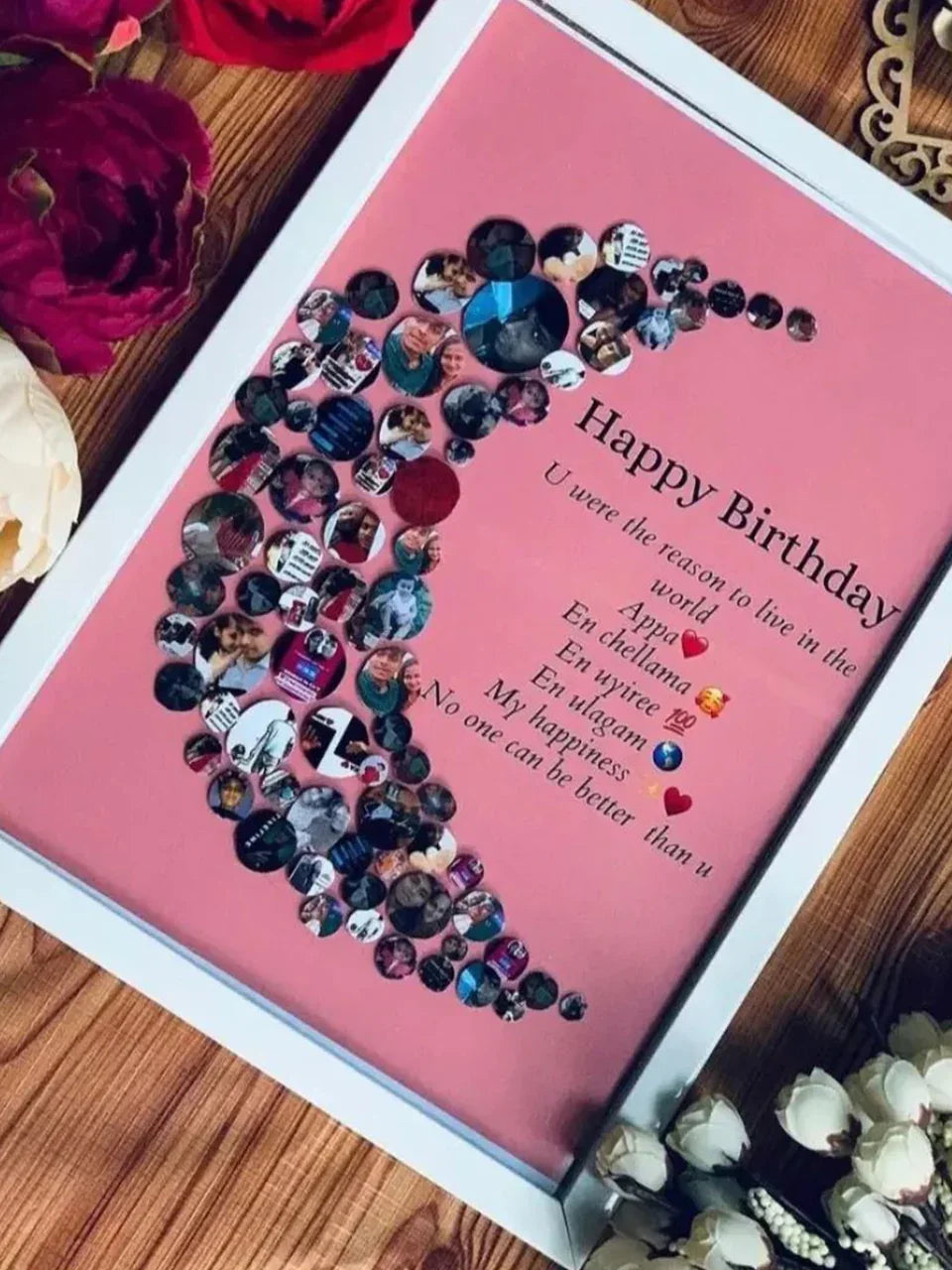 Personalized birthday photo collage frame with heart-shaped photos and sweet message, perfect gift idea