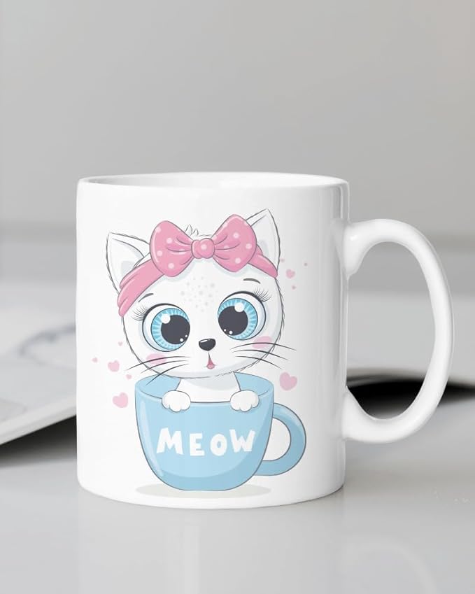 Printed Mug For Kids | Cute Animal Design | | Boys | Girls | Kids | (325 ml, White) 03