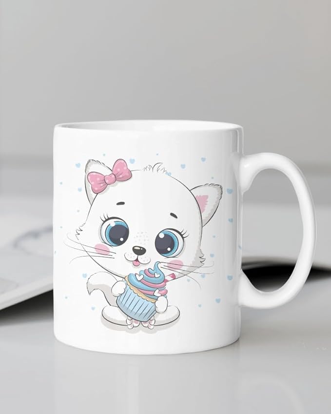 Printed Mug For Kids | Cute Animal Design | | Boys | Girls | Kids | (325 ml, White) 01