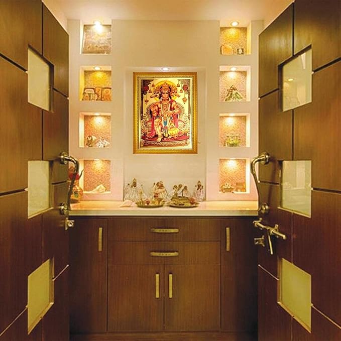 Lord Hanuman Bajrangbali Wood Photo Frame (35 x 25 x 1 cm, Multicolour)