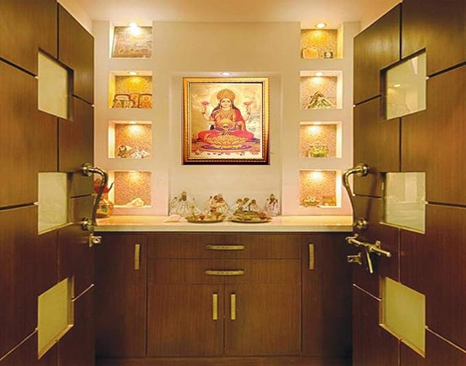 Handicraft Premium Lord Goddess God Religious Photo For Pooja | Hindu Bhagwan Devi Devta Photo | Wall Decor Photo Frame | Standard, Gold ,Wood Rectangular, 13.78 Inch