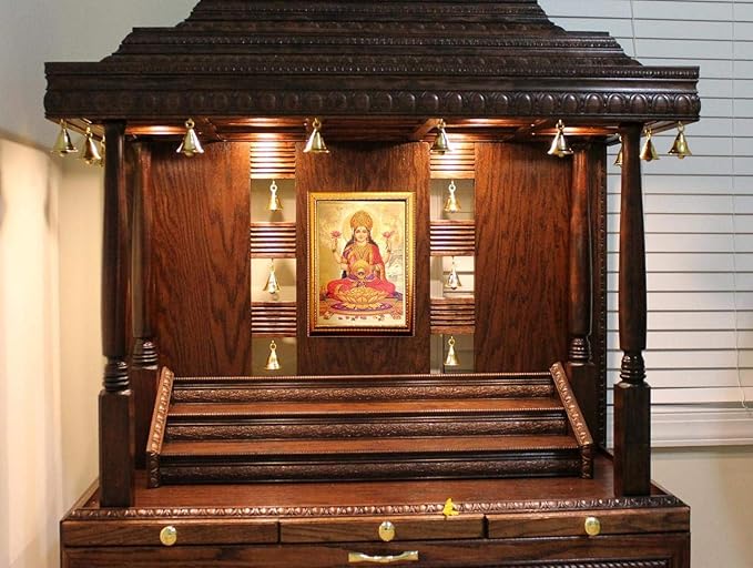 Handicraft Premium Lord Goddess God Religious Photo For Pooja | Hindu Bhagwan Devi Devta Photo | Wall Decor Photo Frame | Standard, Gold ,Wood Rectangular, 13.78 Inch