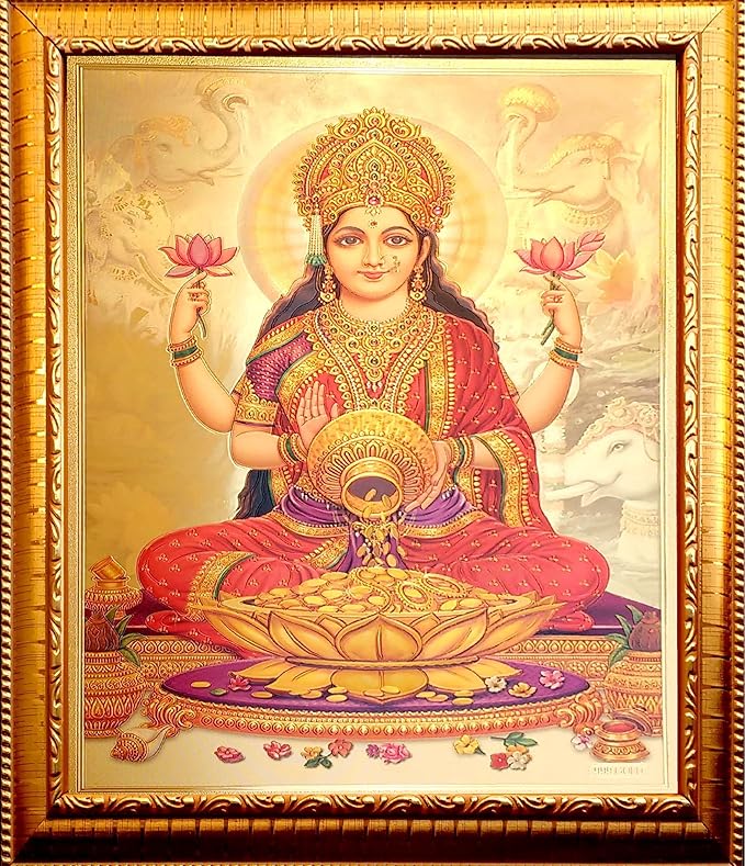 Handicraft Premium Lord Goddess God Religious Photo For Pooja | Hindu Bhagwan Devi Devta Photo | Wall Decor Photo Frame | Standard, Gold ,Wood Rectangular, 13.78 Inch