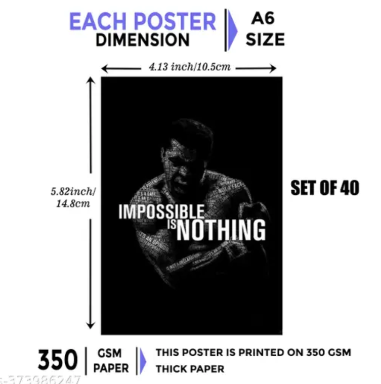 Pack of 40 Motivational Inspirational Wall Collage Kit Posters - 4 x 6 Inches Posters for Room Wall Decoration - Wall Art For Bedroom, Office, Living room, Dorm room