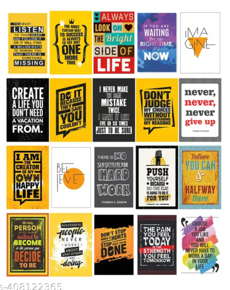Inspirational Motivational Quotes Wall Abstract Poster for Room Home and Office Decor, Multicolor (Pack of 20) (A6 SIZE)